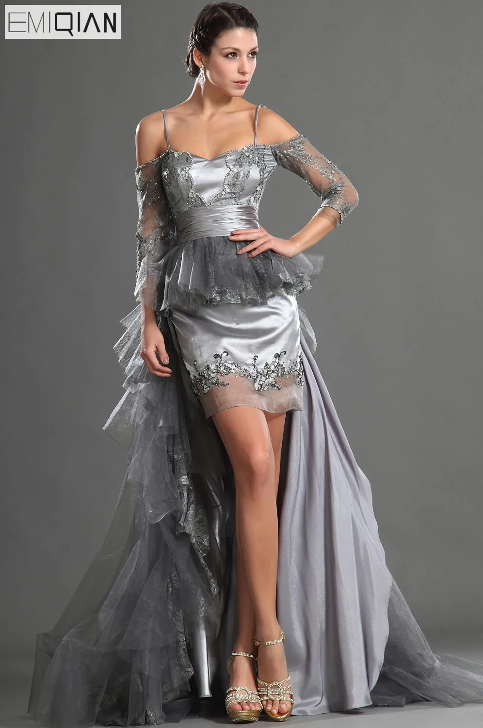 

Free Shipping New Fantastic Spaghetti Straps Hi-Lo Formal Evening Dress