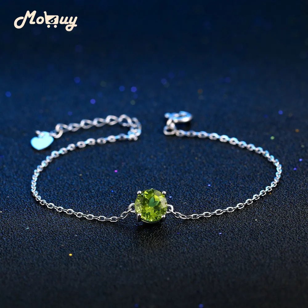 MoBuy MBHI039 Flat Natural Gemstone Peridot Bracelets &amp Bangles 925 Sterling-Silver-Jewelry White Gold Plated Chain For Women | Украшения