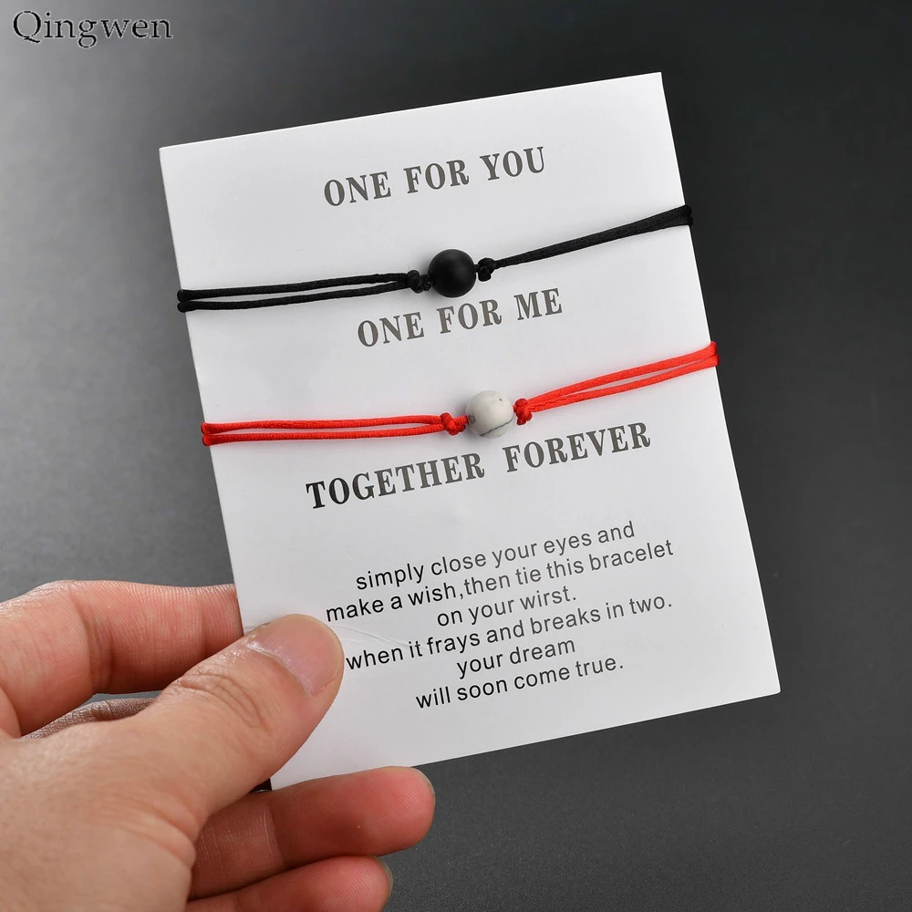 Qingwen 2 шт./компл. матовой Лавы камень натуральный браслет из бисера красная