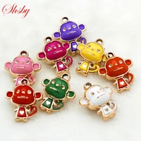 shsby 5pcs colour mixture diy oil drip monkey pendant jewelry gold charms handmade necklace girls kids accessory for key chain