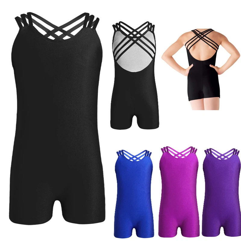 Girls Ballet Leotard Bodysuit Gymnastics Unitard Sleeveless Strappy Criss-cross Back Dance Jumpsuit | Тематическая одежда и