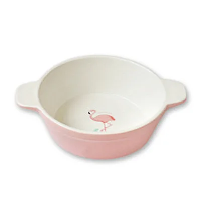 ear bowl Розовая керамическая посуда с рисунком фламинго, полный набор, чашка, кружка, каша, миска для супа, тарелка, блюдо, фарфоровая посуда, набор, 1 шт - Цвет: ear bowl