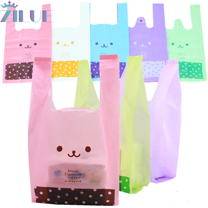 

Zilue 100pcs/lot 5 colors Supermarket shopping bag vest Plastic bags with handle snack boutique clothing Milk tea packing bags