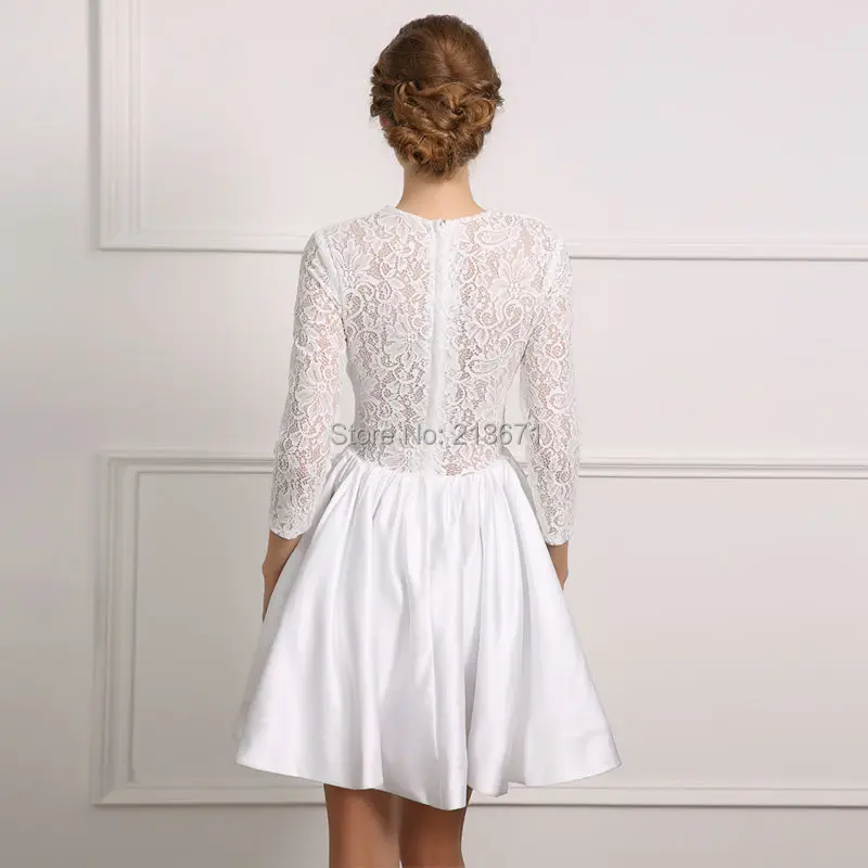 Свадебное платье YUNUO белое настоящее короткое 208 на заказ рукав три четверти