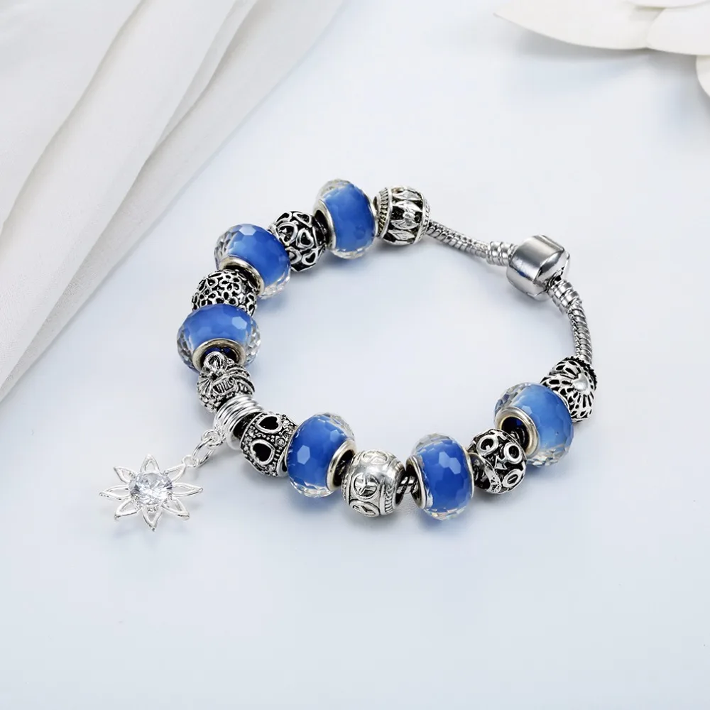 Cxwind 1Pcs Charm Heart Bracelet Flower Beads Fit Pulseras For Women Cuff Fashion Zircon Pendant Jewelry | Украшения и аксессуары