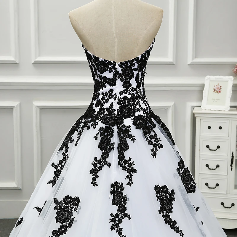 BacklakeGirls Robe De Mariage элегантные белые и черные свадебные платья Аппликация Милая тюлевые Свадебные платья на заказ