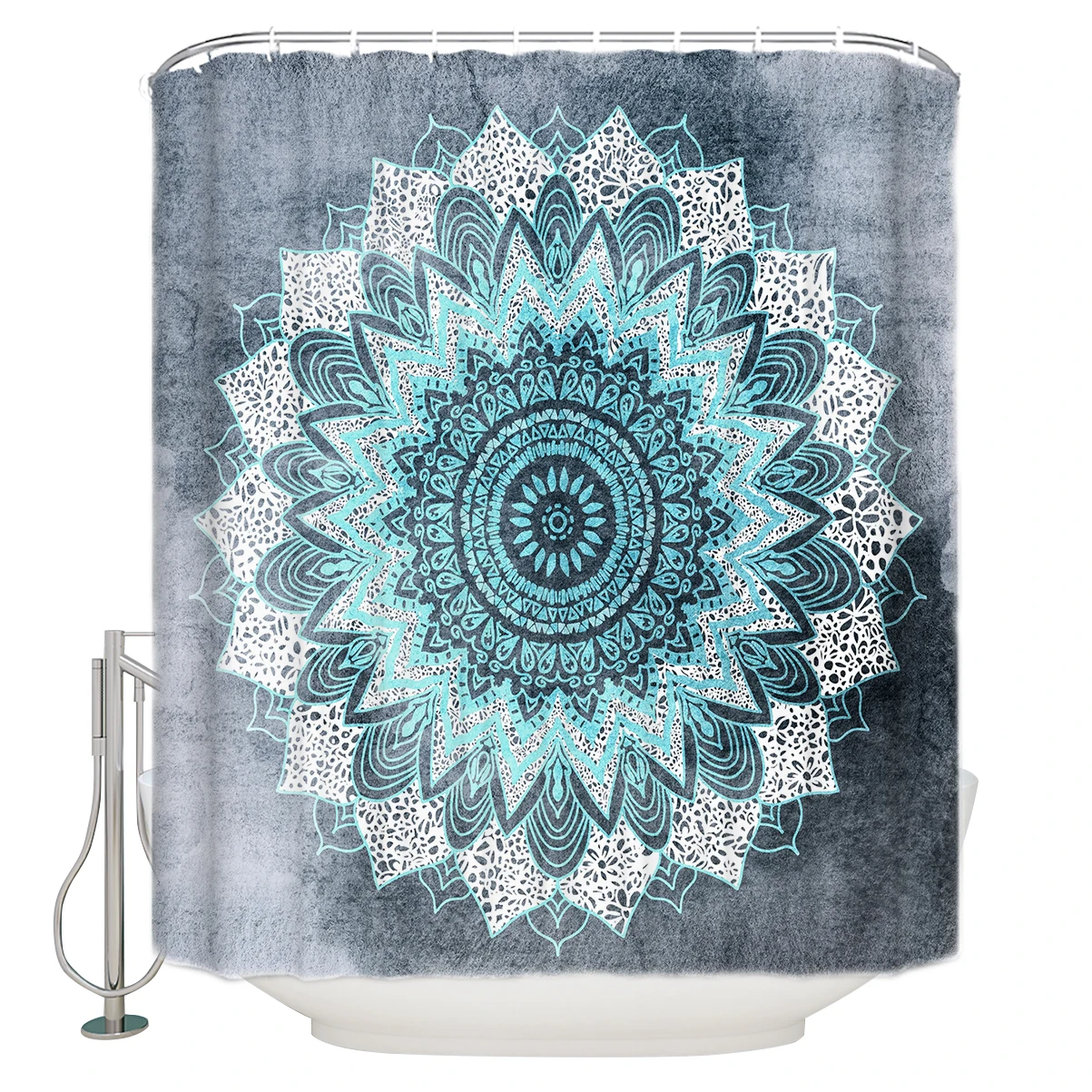 Занавески для душа WARMTOUR BOHOCHIC с мандалой в синем цвете очень длинные тканевые
