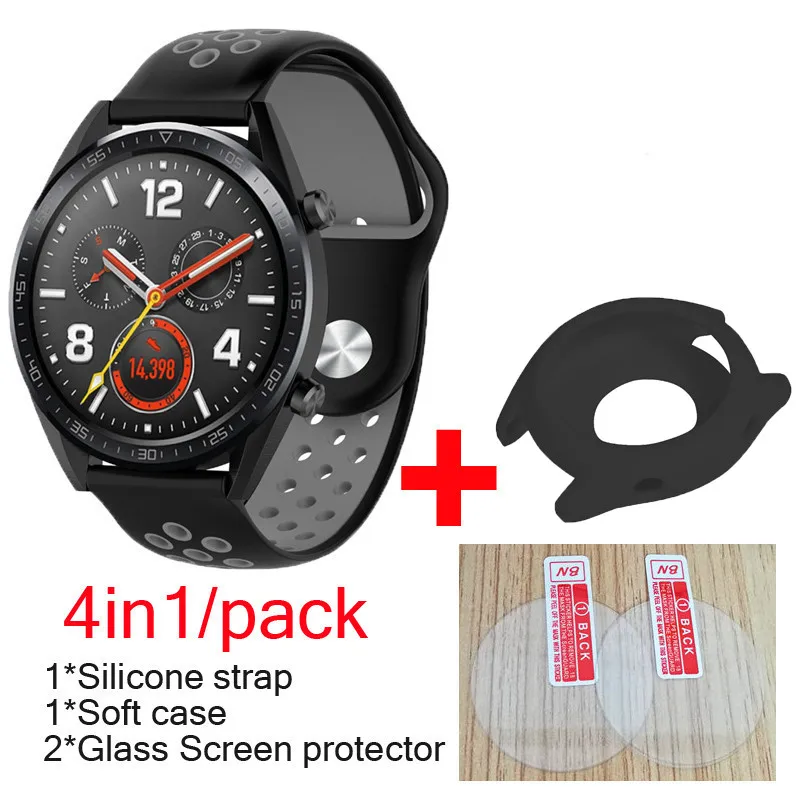 4в1 для huawei Watch GT ремешок силиконовый ремешок для смарт-часов Мягкий ремень с чехол оболочка+ часы gt 9h стекло Защита экрана