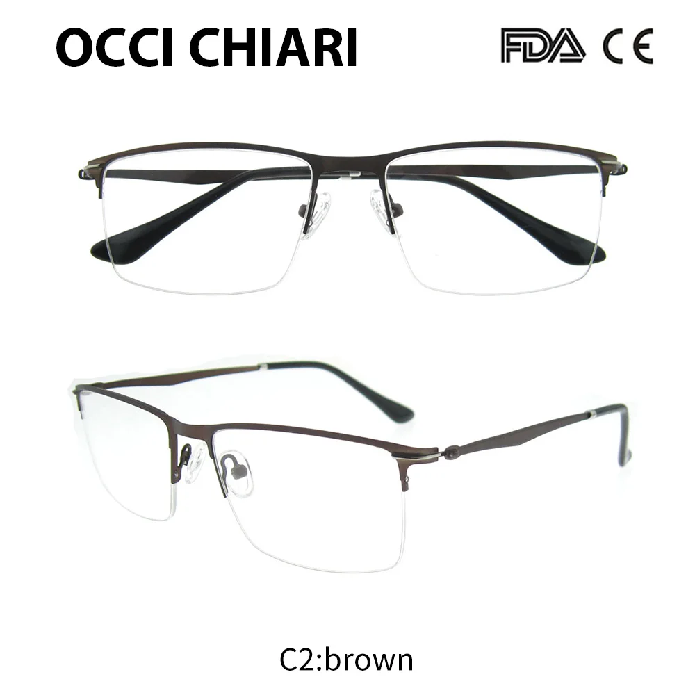 C2 brown OCCI CHIARI,, Новое поступление, нержавеющая сталь, металл, компьютер, анти-синий луч, очки, Прозрачная Оптическая оправа, мужские очки, W-CARETI - Цвет оправы: C2 brown