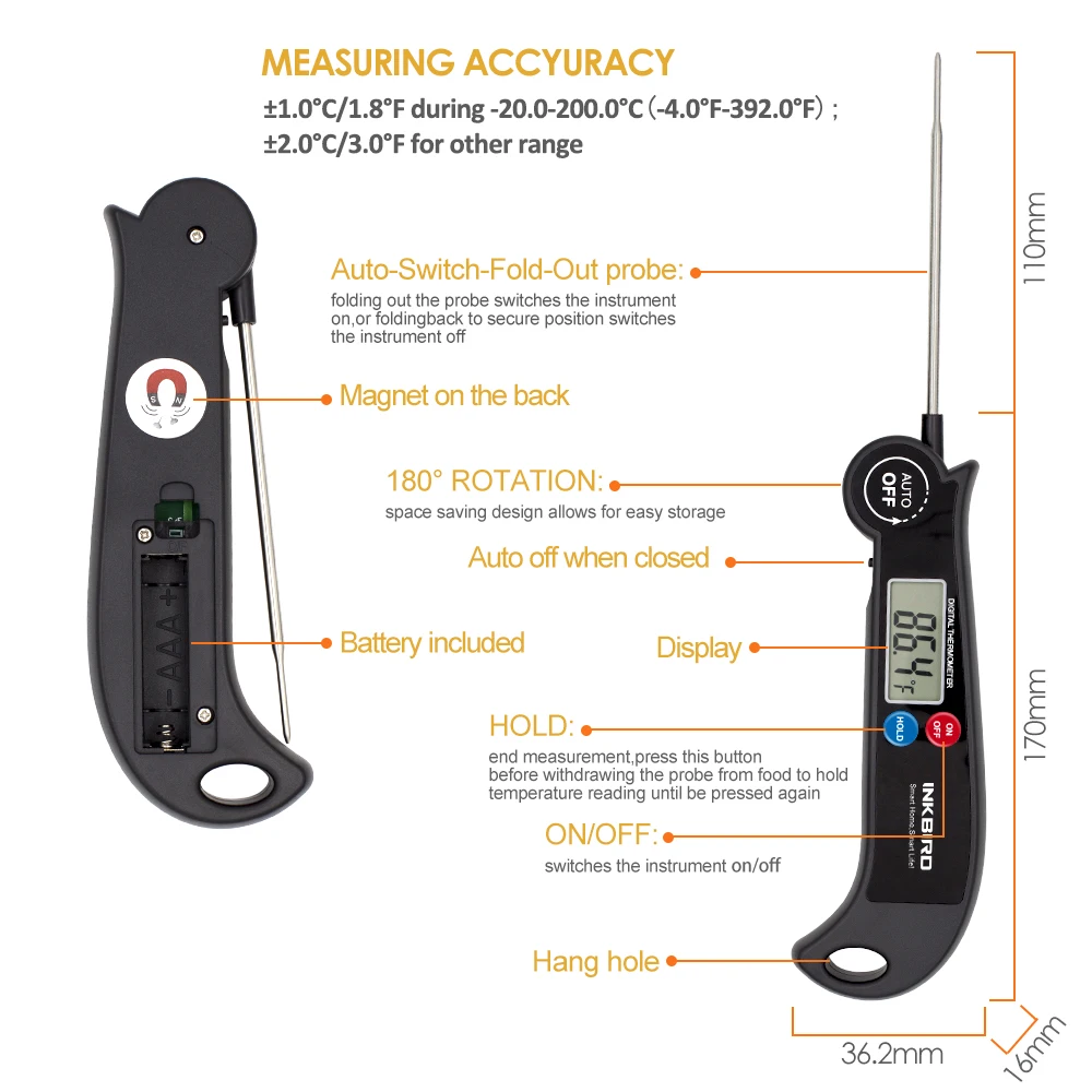 Инкбёрд HET-F001 Мясной термометр Цифровой Барбекю Электронный Инструмент для приготовления пищи воды молока кухонный духовой шкаф.