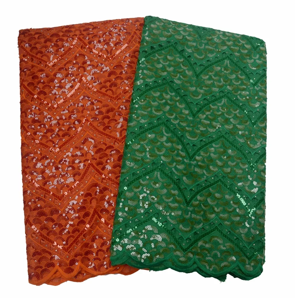 Günstig Top Grade Einzigartige Orange Handcut Organza Spitze Afrikanische Schweizer Spitze Stoff Mit Vielen Perlen Pailletten Steine 5 Yards OLP-141