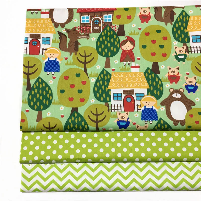 Свежий мультфильм зеленые животные девушка семья горошек волна печатных 100% хлопок ткань 50х160 см Ткань лоскутное стеганое постельное белье