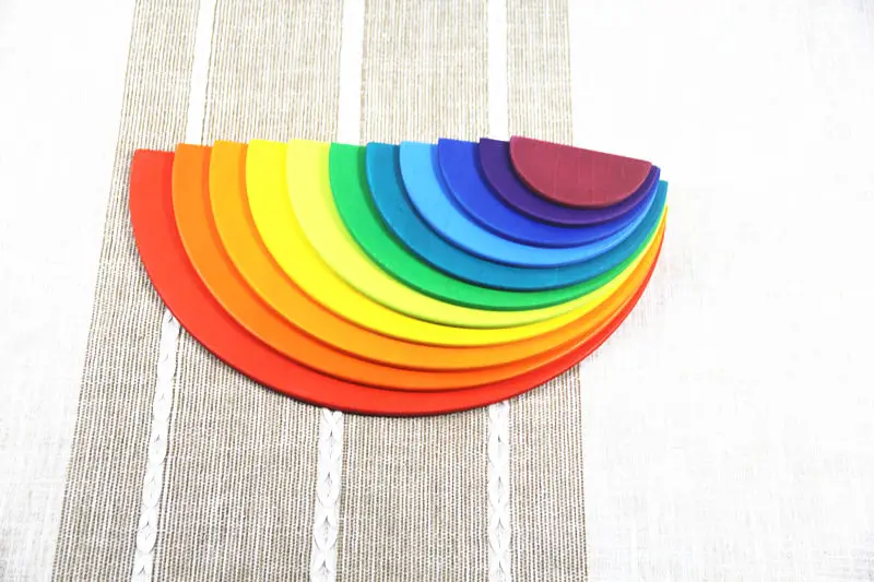 11Pcs semicircle ToysParadise большие радужные блоки/полукруглые строительные блоки прямоугольная доска Pegdolls геометрические деревянные игрушки для обучения детей - Цвет: 11Pcs semicircle