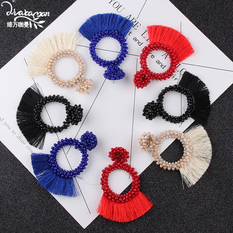 Dvacaman Boho кисточки бахрома висячие серьги женские Ручной работы Бусины Большие Подвески серьги большие массивные ювелирные изделия Аксессуары для ушей