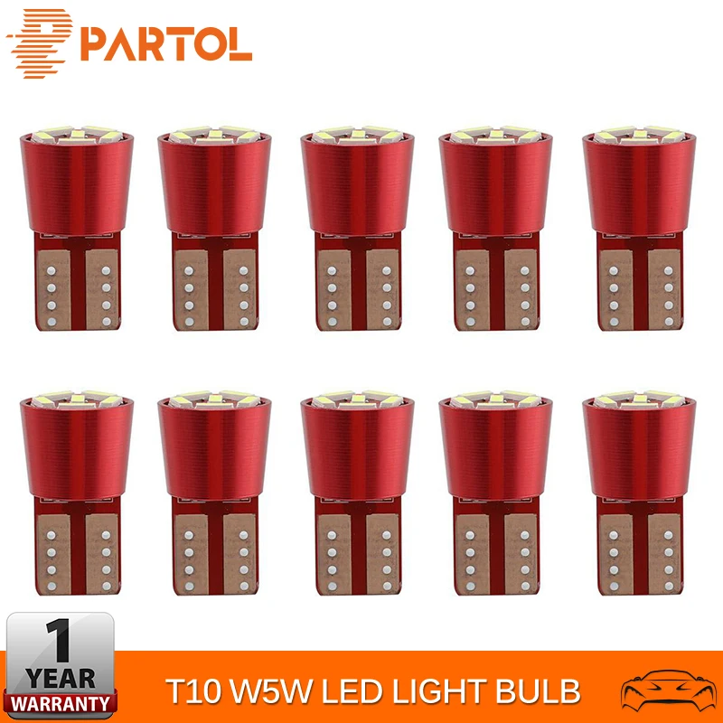 Partol 10 шт. T10 светодиодный W5W светильник 194 168 Авто Лампа 501 SMD разрешение на парковку