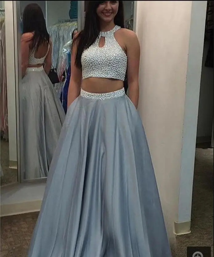 Новинка 2017 настоящее изображение Серебряная линия с лямкой на шее платье для