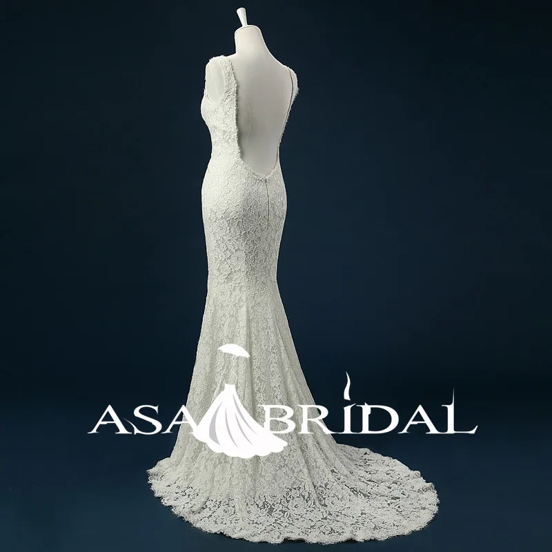 vestido de noiva Lace Mermaid Wedding Dress 2018 Sleeveless V Neck Pearls Beach Gowns Open Back Bridal Dresses | Свадьбы и торжества