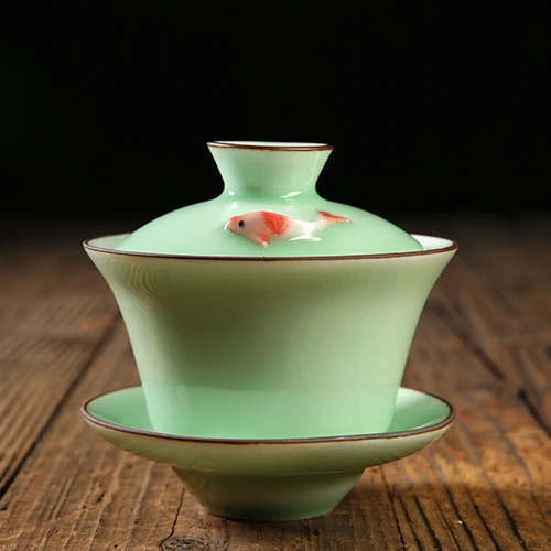 Креативный ледяной трещины текстура керамический Celadon Gaiwan с крышкой блюдце комплект китайский чайный набор кунг-фу пуэр чайник отправлен друг чайник - Цвет: 005