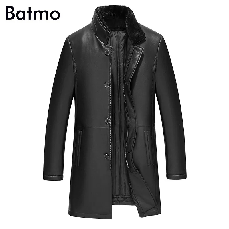 BATMO Новое поступление зимняя высококачественная мужская куртка из овчины и меха норки с воротником из белого утиного пуха, Мужской плащ из натуральной кожи