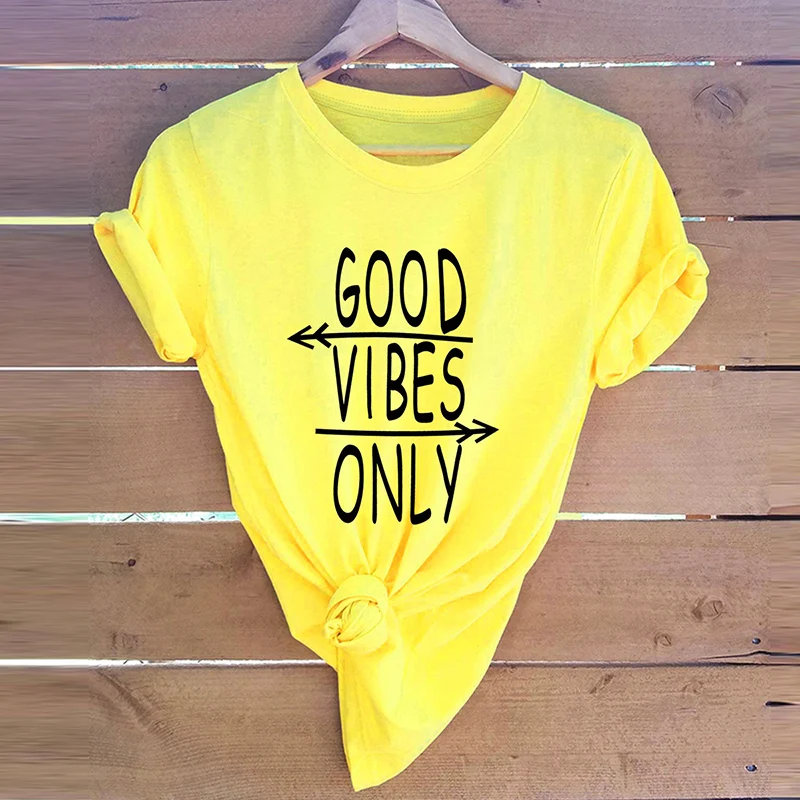 Футболка с надписью Good Vibes Only футболка больших размеров хлопковая круглым