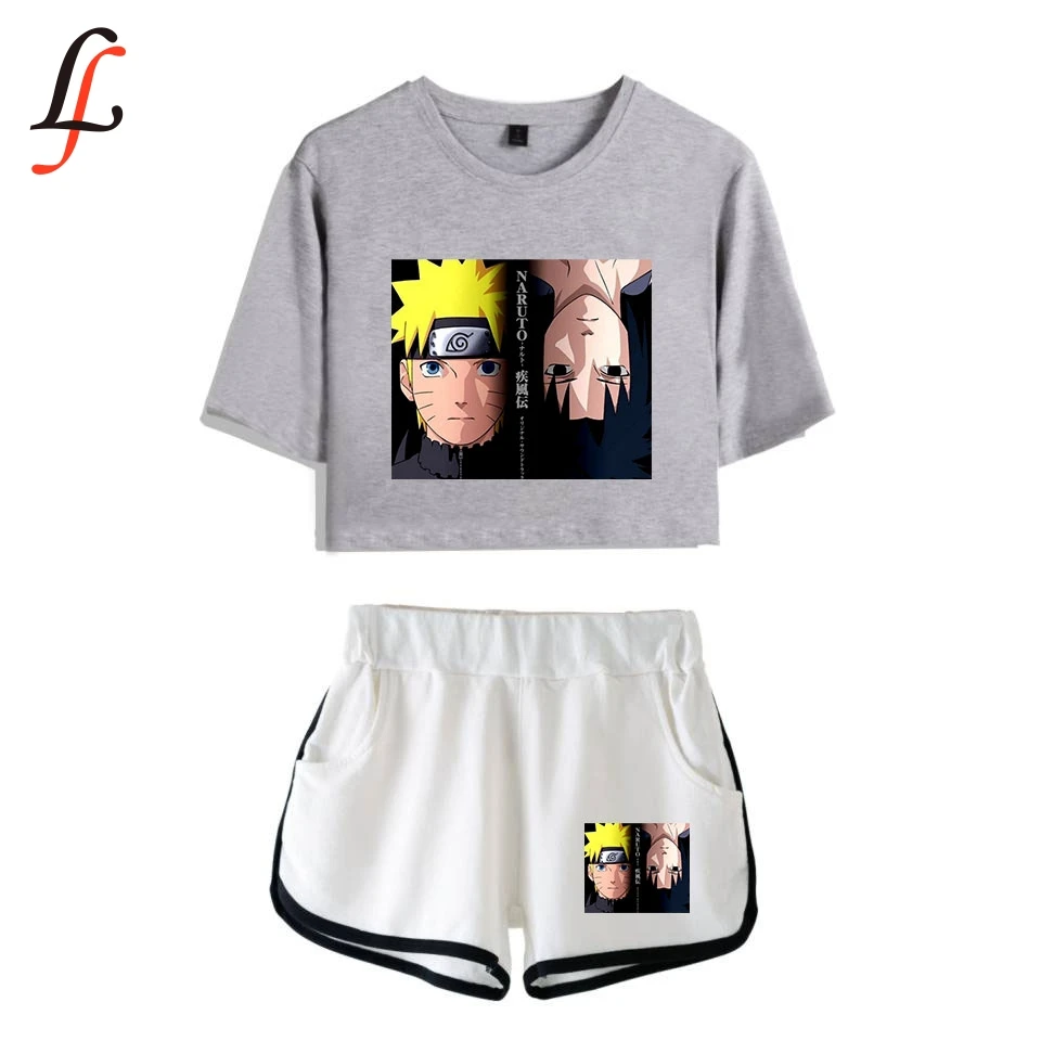 2019Naruto 2D Hot Sale Sexy Two Piece Sets Soft T-shirt and Elastic Shorts Kpop Harajuku New Fashion Fitness Style Clothing | Женская