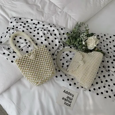 Сумка женская с жемчугом роскошный акриловый саквояж верхней ручкой и бусинами