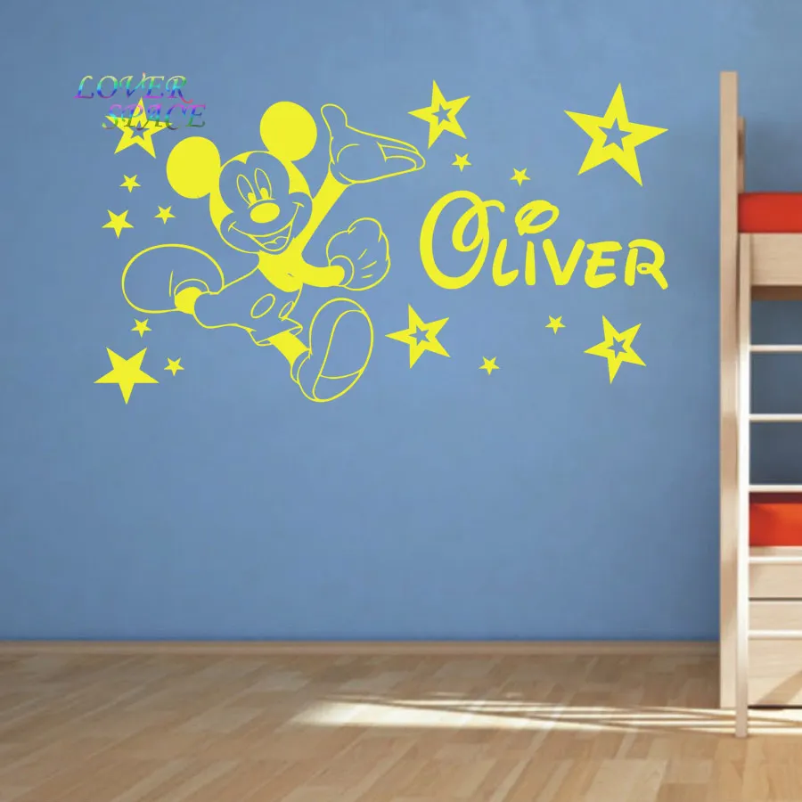 Микки Мышь стены Стикеры индивидуальное имя винил Наклейки звезды декоративные