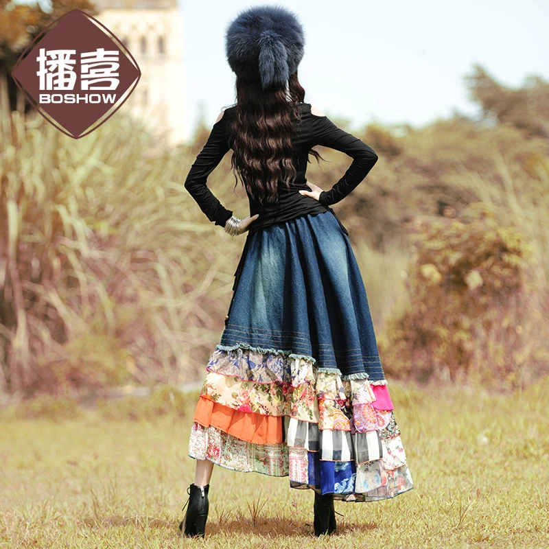 Женская шифоновая юбка длинная макси с цветочным принтом оборками эластичной