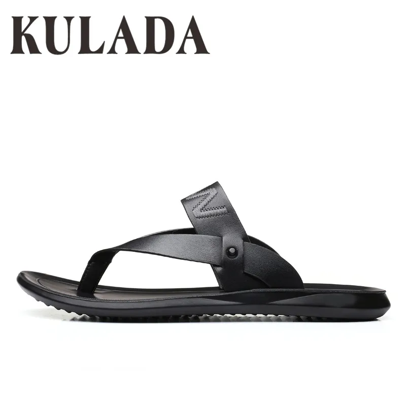 Модные Для мужчин Вьетнамки летние туфли для мальчиков тапочки кожа натуральная