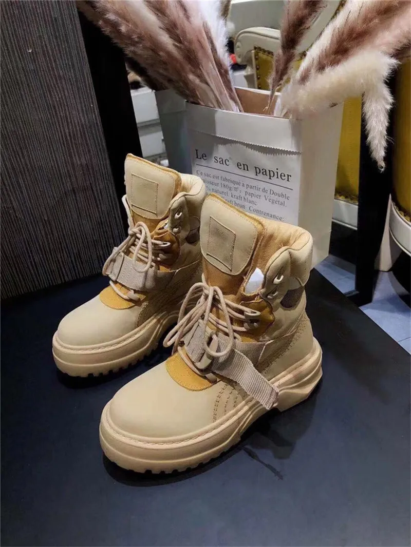 GCYFWJ Women Boots Luxury Brand Shoes Woman Street Fashion Round Toe Platform Lace Up Knight Ankl le Boots Ladies Autumn XF360