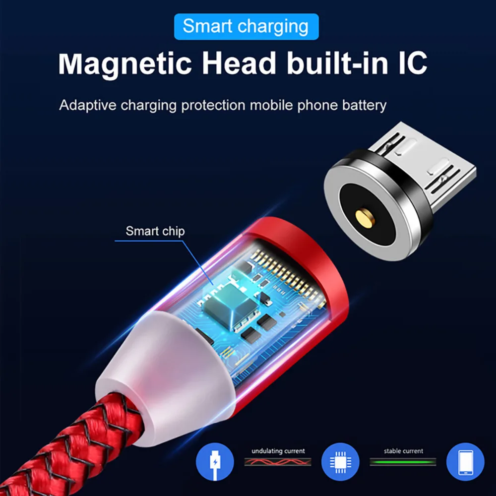 Магнитный светодиодный кабель Micro USB Type-C для Samsung Galaxy S10 S10E S9 S8 S7 S6 Edge Note 10 + 9 8 A10 A20 A30