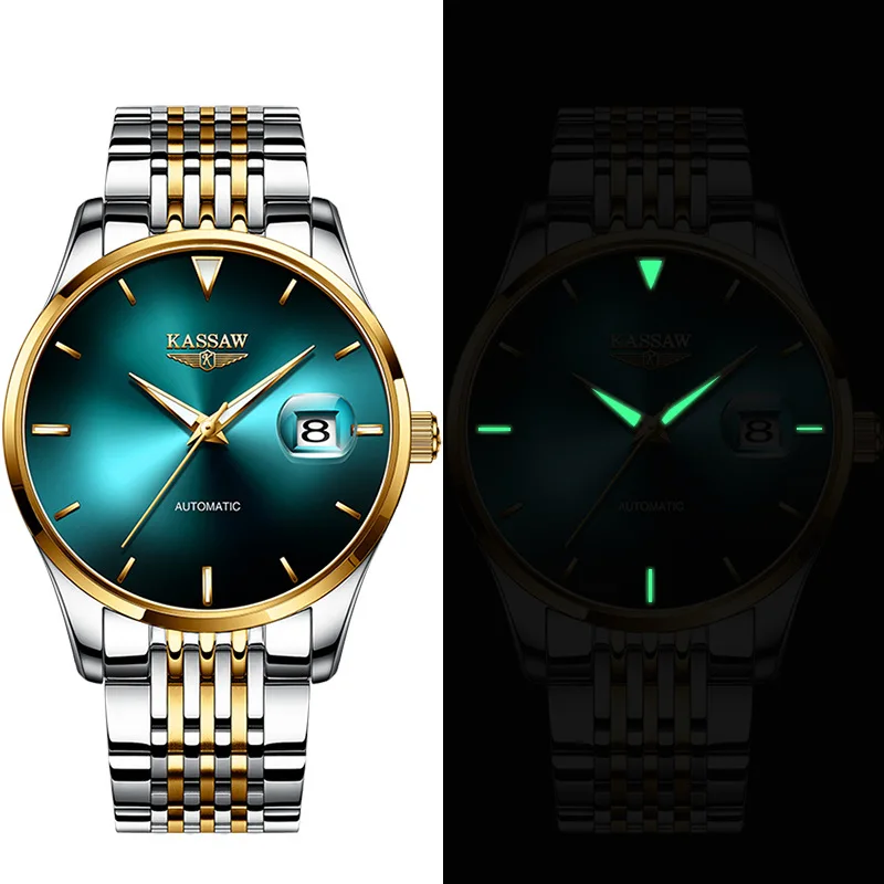 Мужские водонепроницаемые светящиеся механические часы из нержавеющей