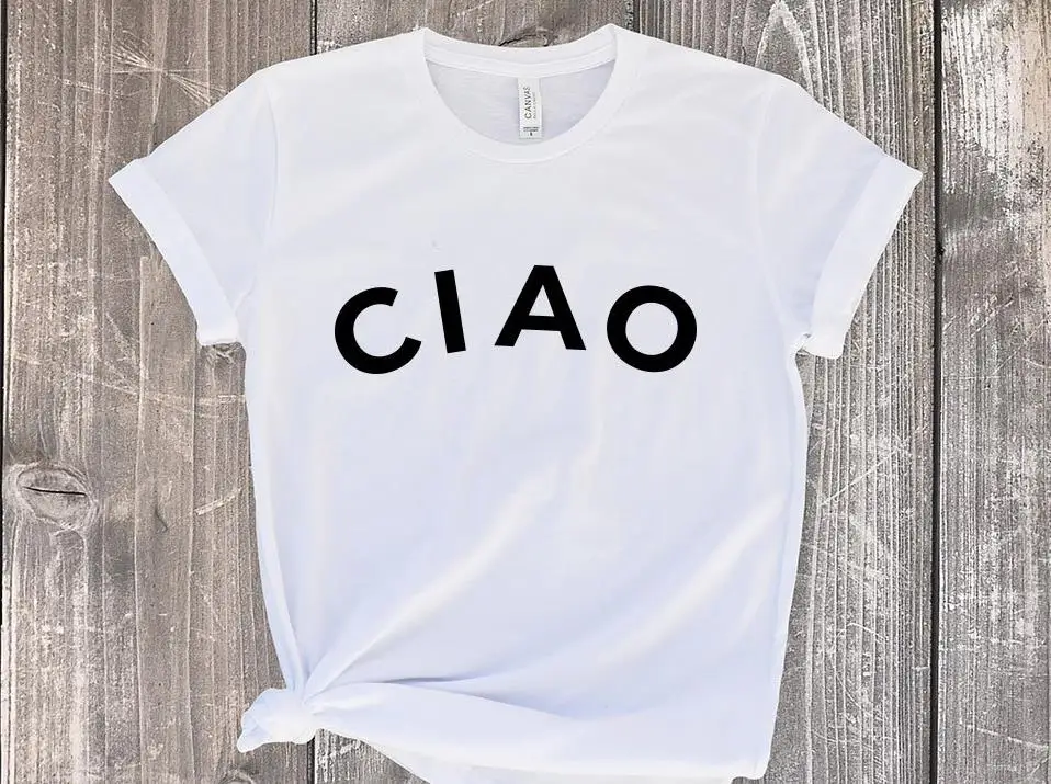 Белый CIAO italy hello Print, женская футболка, хлопок, повседневная, забавная, футболка для леди, Йонг, для девочек, топ, футболка, хипстер, Прямая поставка, S-292 - Цвет: Белый