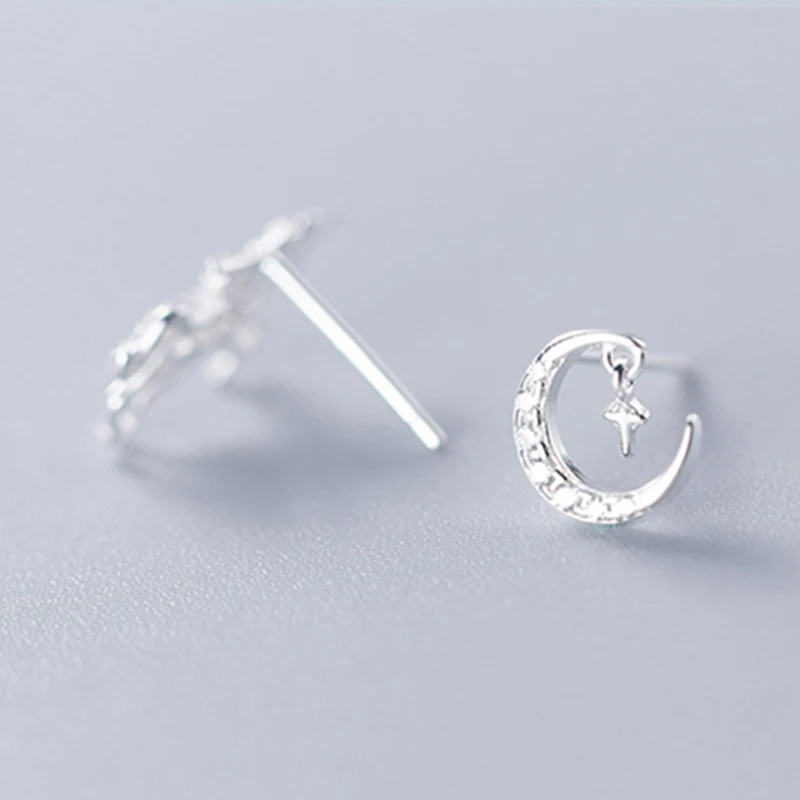 Женские серьги гвоздики из стерлингового серебра 925 пробы с ослепительной луной