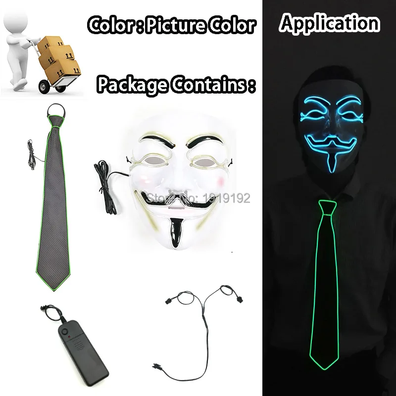Creative Glow Party Supplies Set V for Vendetta Mask + EL Tie Bow Scary Halloween led Nightclub DJ Decoration | Дом и сад