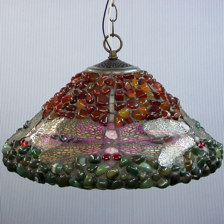 16 дюймов античная агатом и Нефритовой Стрекоза абажур из витражного стекла