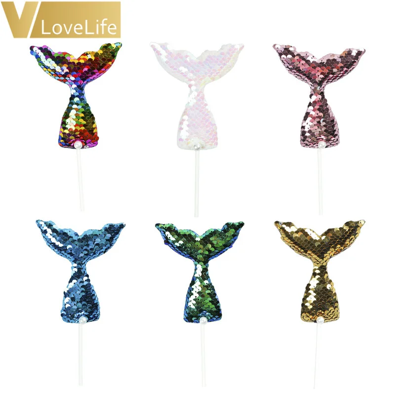 Разноцветные блестки торт Кекс Топпер хвост русалки шаблон с днем рождения