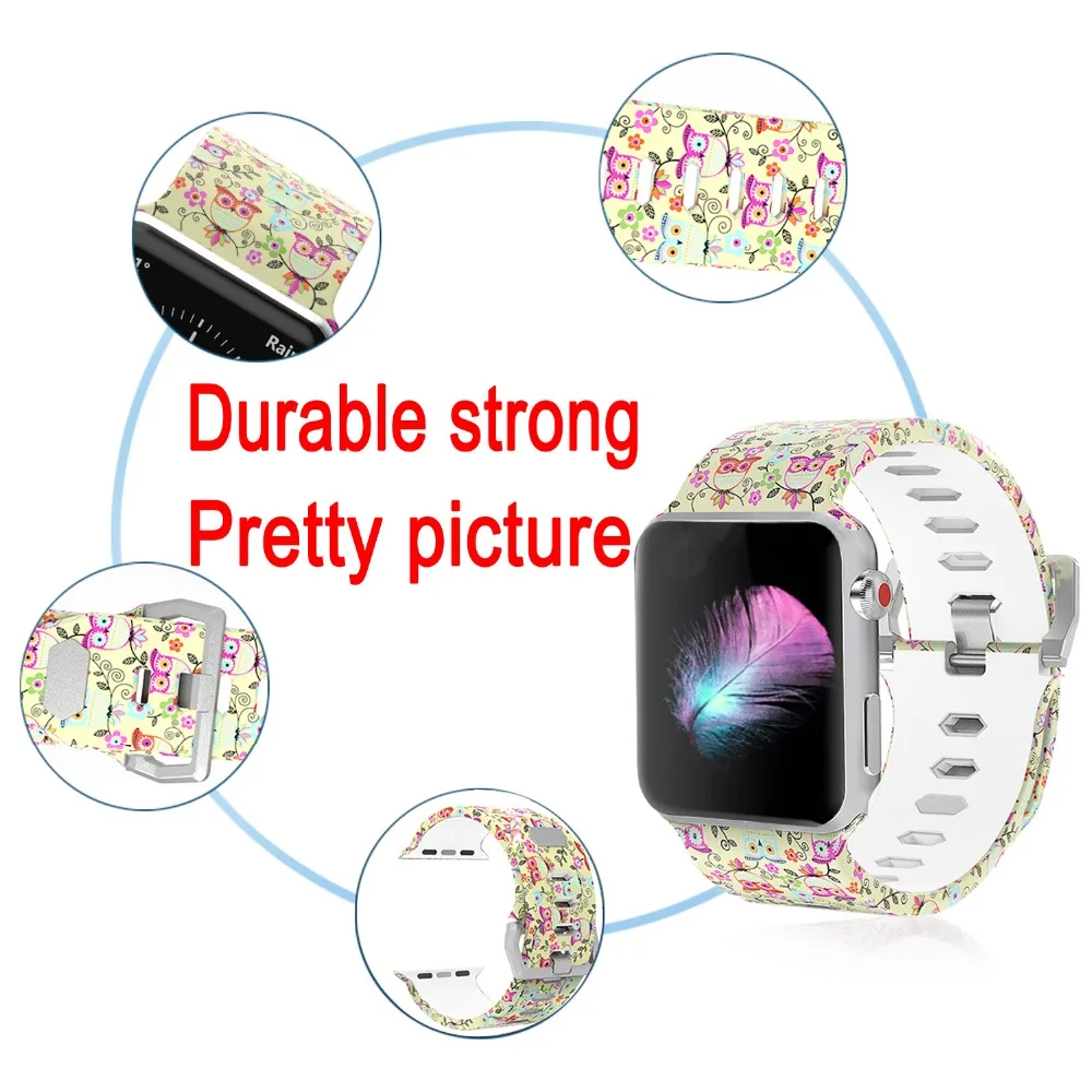 Мягкий силиконовый ремешок для часов Odog с принтом Fllower для Apple Watch Series 4, 40 мм, 44 мм, ремешок для наручных часов, аксессуары для умных часов