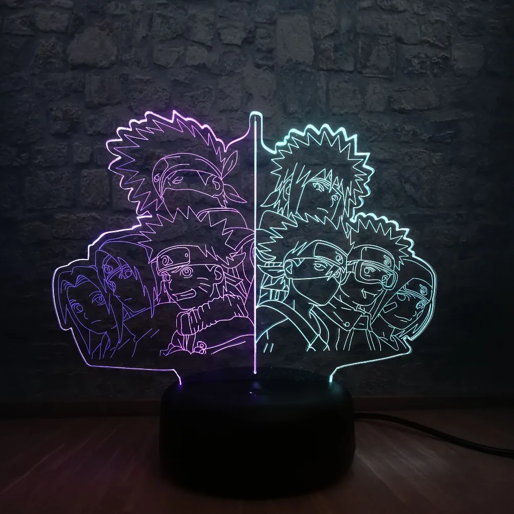 Наруто команда Sasuke Kakashi 3D визуальная Иллюзия светодиодный светильник для