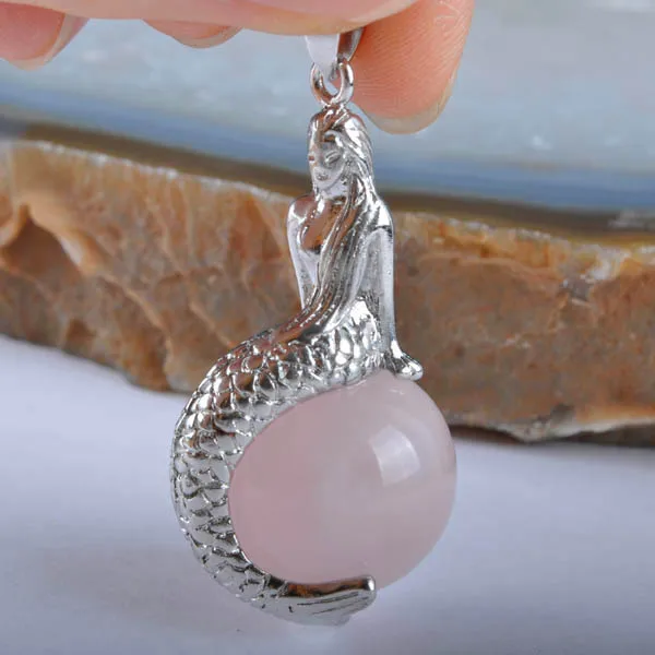 Fashion Jewelry Natural Shell Stone Bead Onyx Lapis Pink Crystal Opal Tiger's Eye Purple Mermaid Pendant 1Pcs | Украшения и