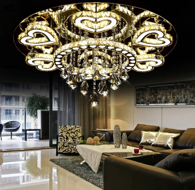 

Luxury Modern Lustre De Cristal Ceiling Led Chrome Chandelier Mirror Steel Romantic Acrylic Heart Design Chandelier Light