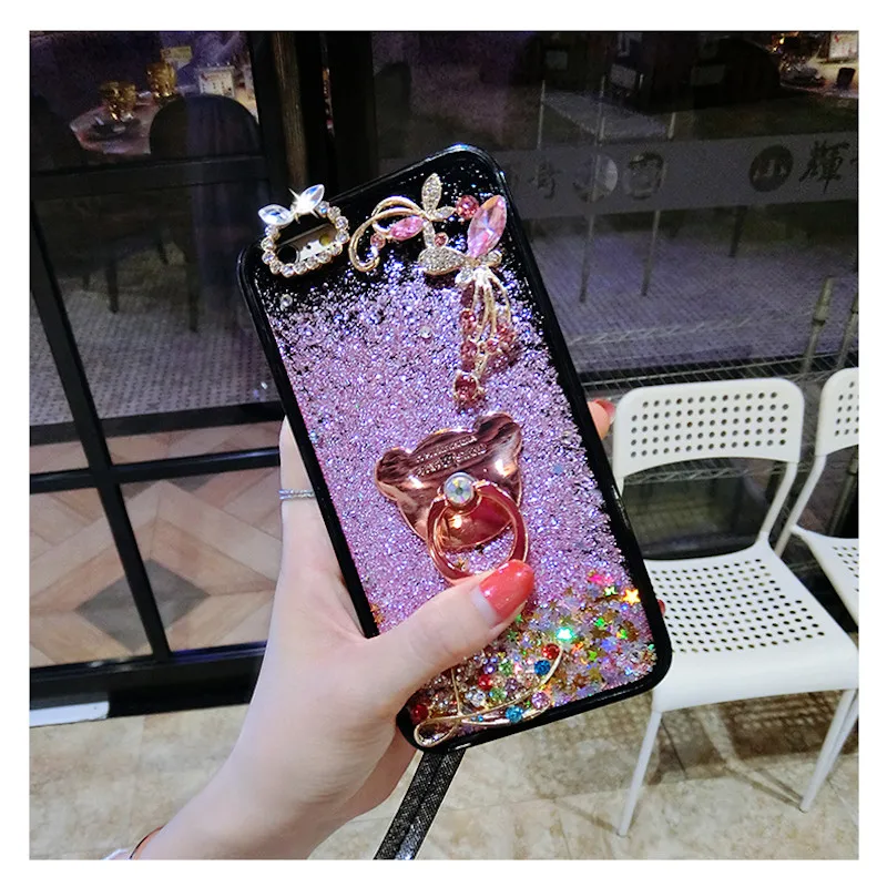 Для iphone XS XR MAX 11 12 mini Pro 6 7 8 плюс с подвесками в виде милых Стразы кольцом подставкой