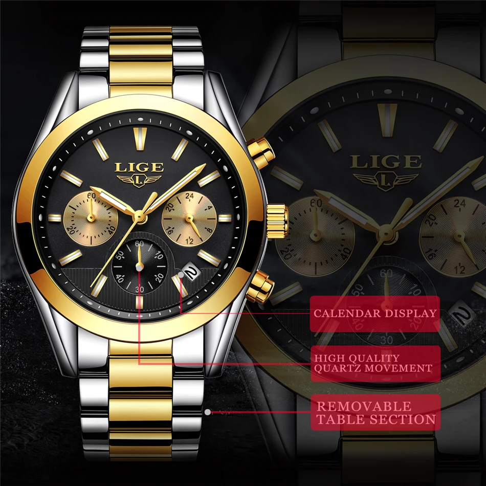 Montre Homme Часы для мужчин люксовый бренд LIGE Хронограф Мужские спортивные часы водонепроницаемые полностью Стальные кварцевые мужские часы Relogio Masculino