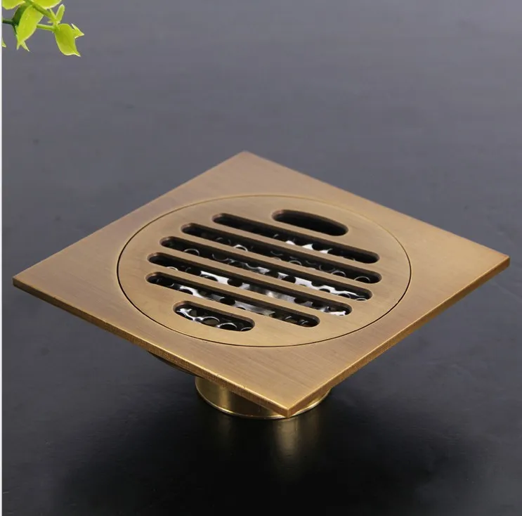 

Fashion 10*10cm Antique Brass Bathroom Square Shower Floor Drain / grate drains shower hair trap Strainer 4 STYLE
