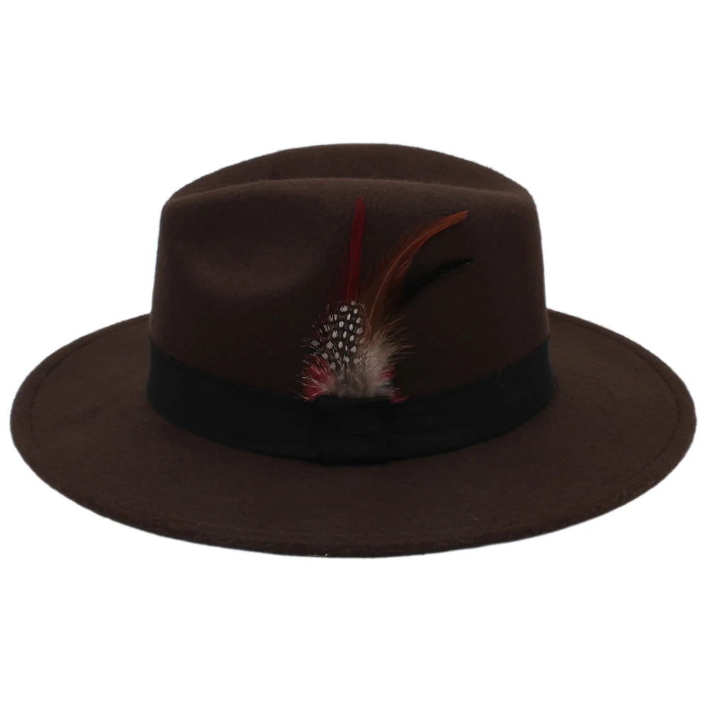 Детская шляпа в стиле ретро из чистой шерсти Fedora Derby, Трилби, черная лента, перья фазана, лента, котелок, гангстер, Кепка(54 см, регулируемый канат