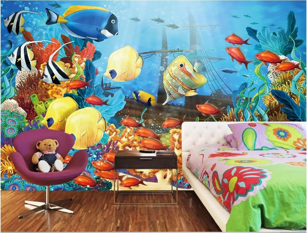 Настенные 3d обои на заказ рисунок водного мира аквариума ландшафта комнат