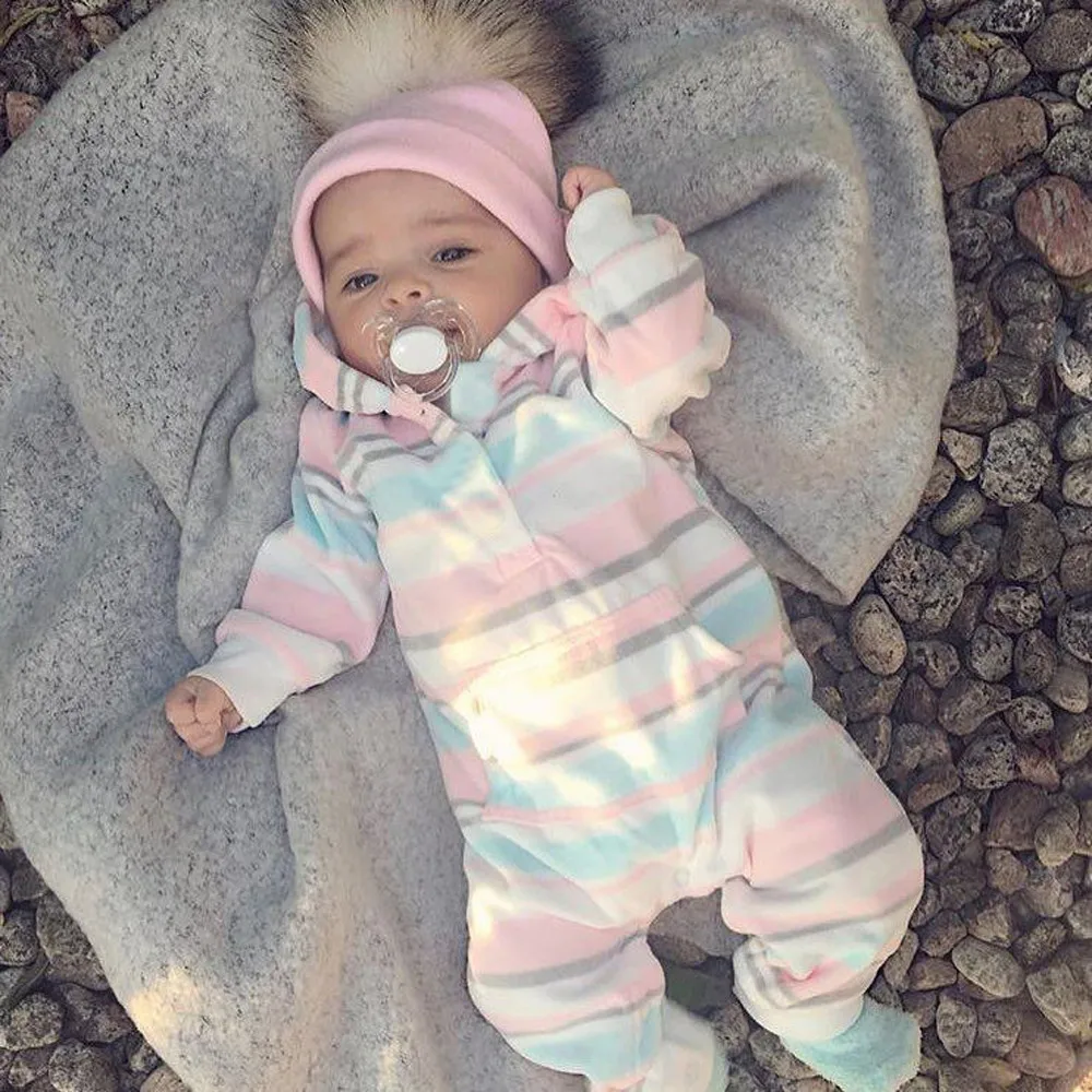 Baby Rompers Newborn winter Overall Boy Girl Colourful Striped Hooded Romper Jumpsuit new born baby clothes Kids Costume | Детская