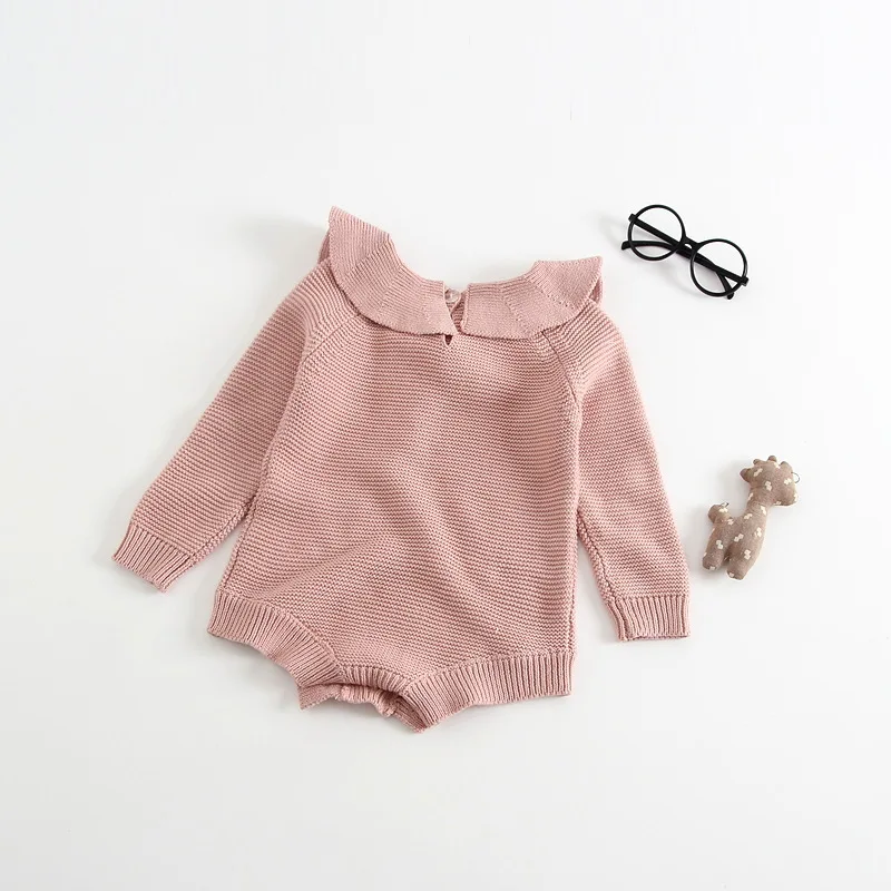 

Spring Baby Girls Romper Baby Knitted Clothes Toddler Jumpsuits Baby Overalls Ruffle Collar Newborn Baby Romper for Girls Winter