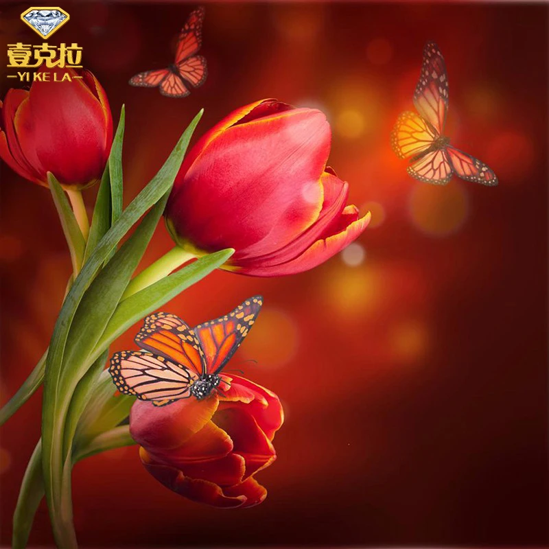 YIKELA 5D DIY diamond Painting Tulip&ampbutterfly Diamond Embroidery Cross Stitch full square Rhinestone Mosaic home decoration XF | Дом и сад