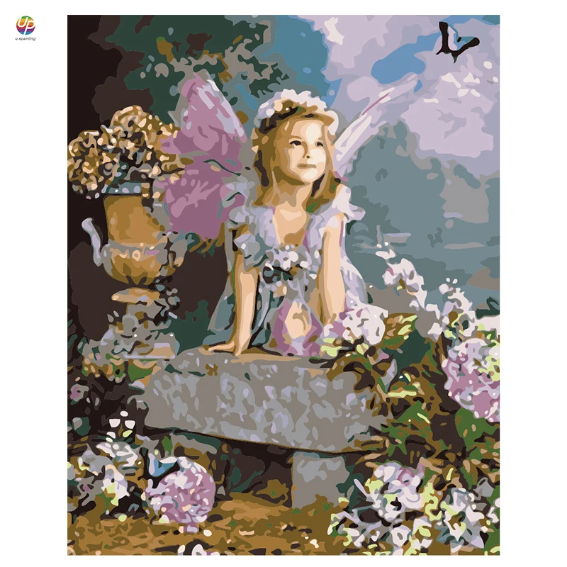 Бескаркасная цифровая живопись по номерам ангелы садовая Цветочная птица